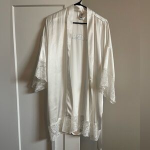 Luxurious BRIDE White Satin Lace Robe